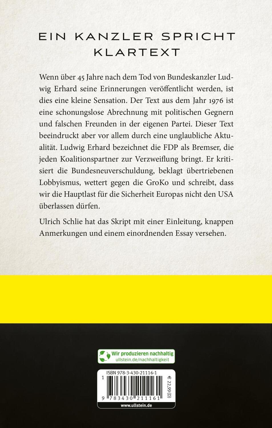 Rückseite: 9783430211161 | Erfahrungen für die Zukunft | Ludwig Erhard | Buch | 336 S. | Deutsch