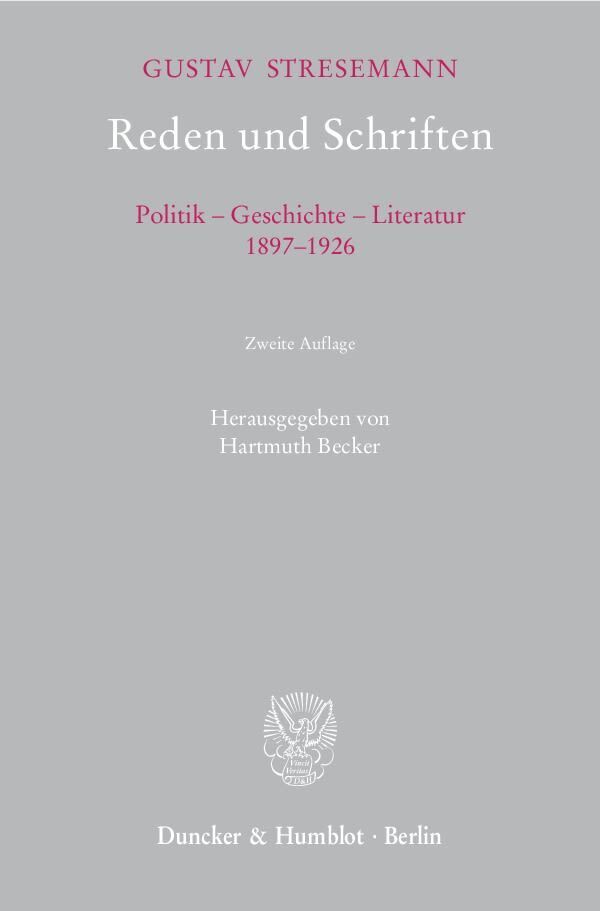 Cover: 9783428121397 | Reden und Schriften. | Gustav Stresemann | Buch | 486 S. | Deutsch
