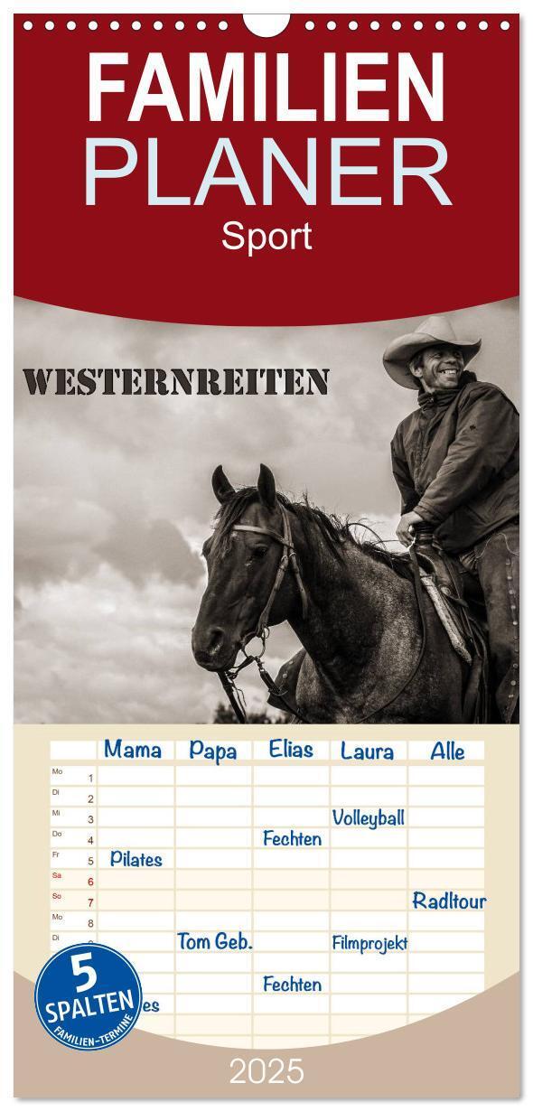 Cover: 9783457115749 | Familienplaner 2025 - Westernreiten mit 5 Spalten (Wandkalender, 21...