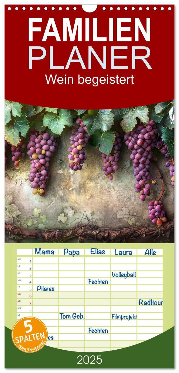 Cover: 9783457193808 | Familienplaner 2025 - Wein begeistert mit 5 Spalten (Wandkalender,...