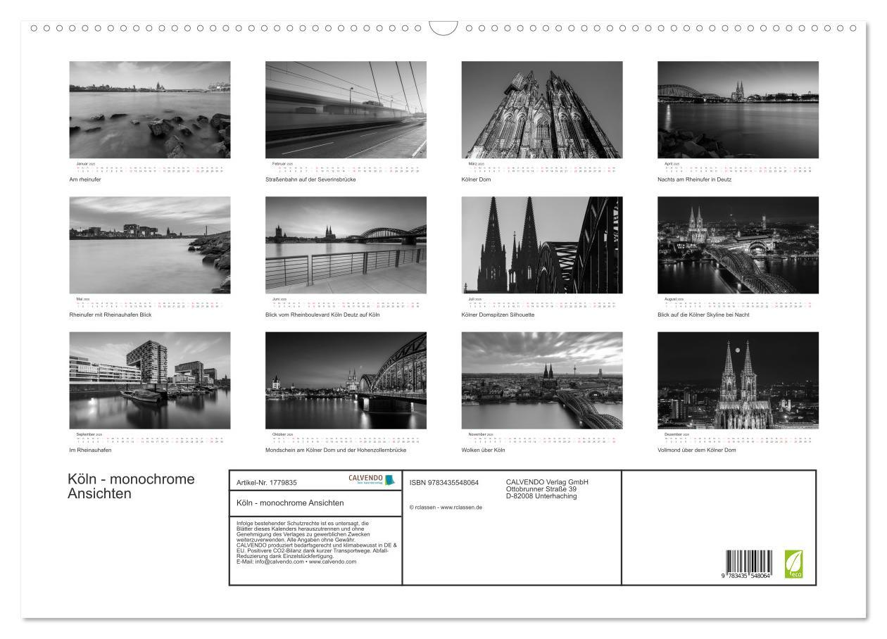 Bild: 9783435548064 | Köln - monochrome Ansichten (Wandkalender 2025 DIN A2 quer),...