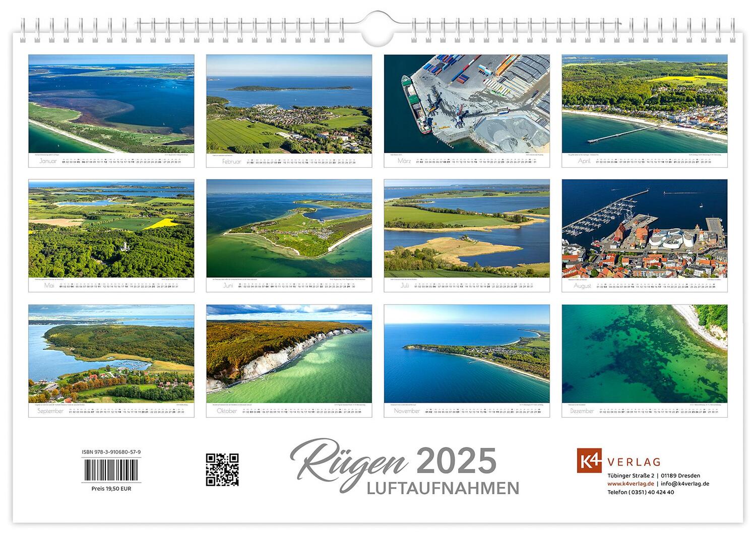 Bild: 9783910680579 | Kalender Rügen Luftaufnahmen 2025 | 45 x 30 cm weißes Kalendarium