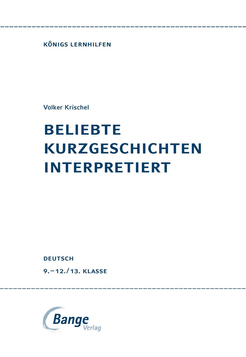Bild: 9783804412057 | Beliebte Kurzgeschichten interpretiert. | Volker Krischel | Buch