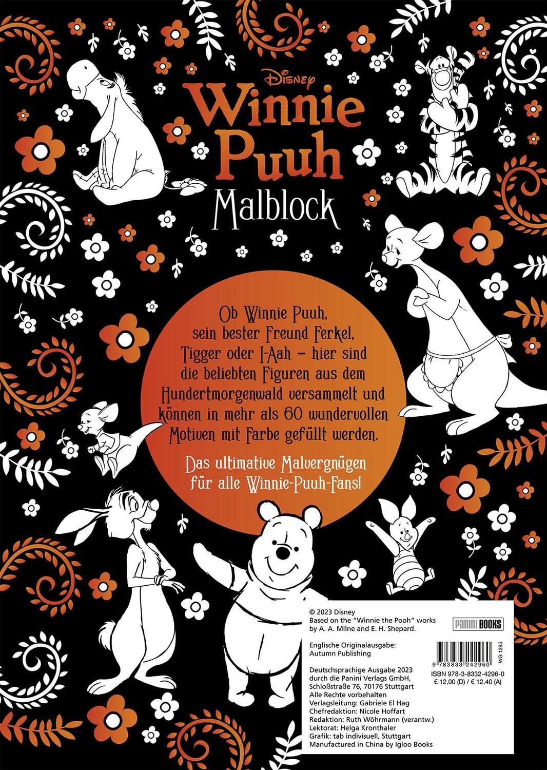 Rückseite: 9783833242960 | Disney Winnie Puuh: Malblock | Cover mit Goldfolienprägung | Buch