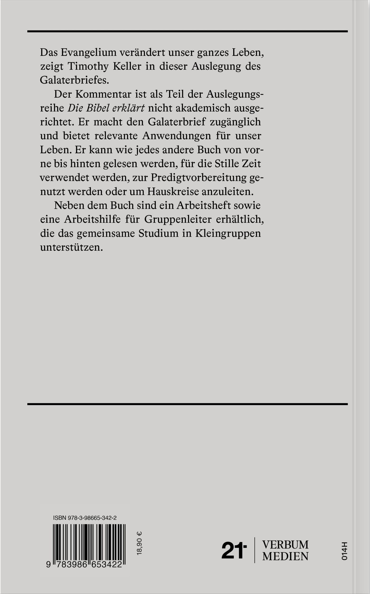 Rückseite: 9783986653422 | Galater Kommentar (Die Bibel erklärt) | Timothy Keller | Buch | 208 S.