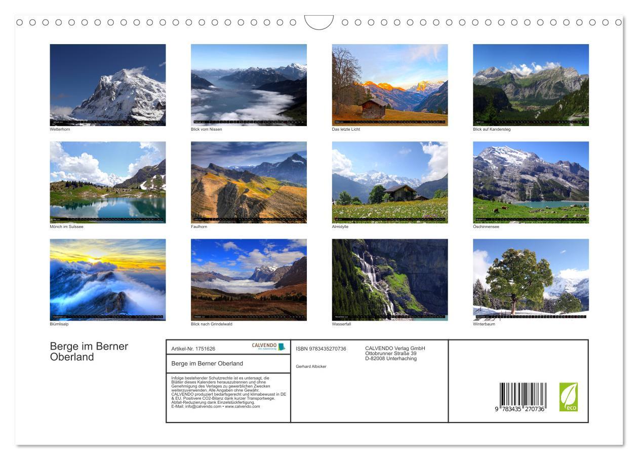 Bild: 9783435270736 | Berge im Berner Oberland (Wandkalender 2025 DIN A3 quer), CALVENDO...