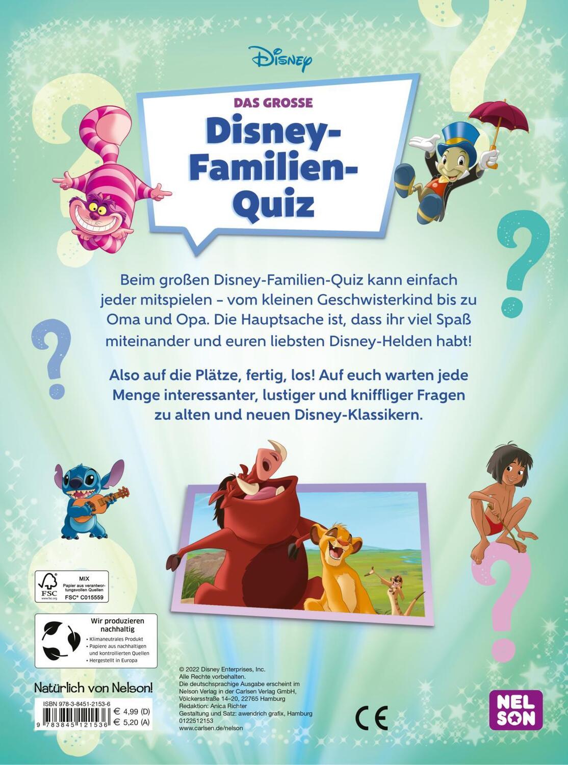 Rückseite: 9783845121536 | Disney Kreative Beschäftigung: Das große Disney-Familien-Quiz | Buch