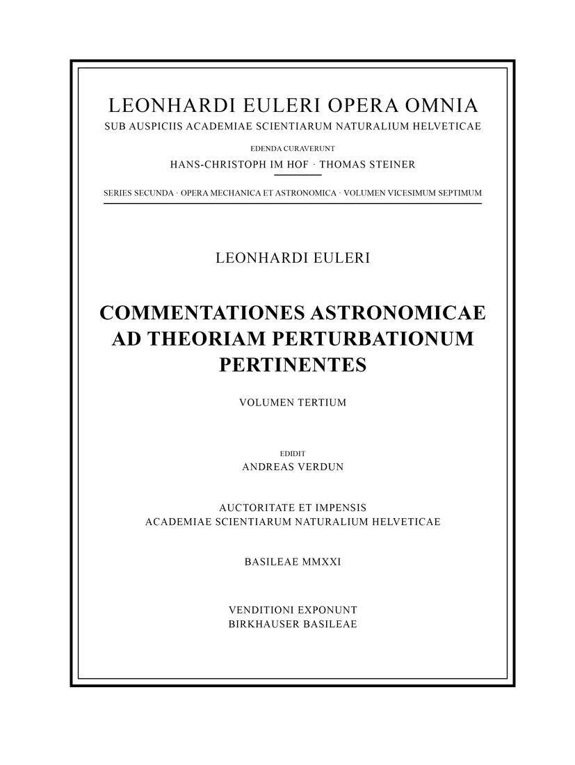 Cover: 9783764314736 | Commentationes astronomicae ad theoriam perturbationum pertinentes...
