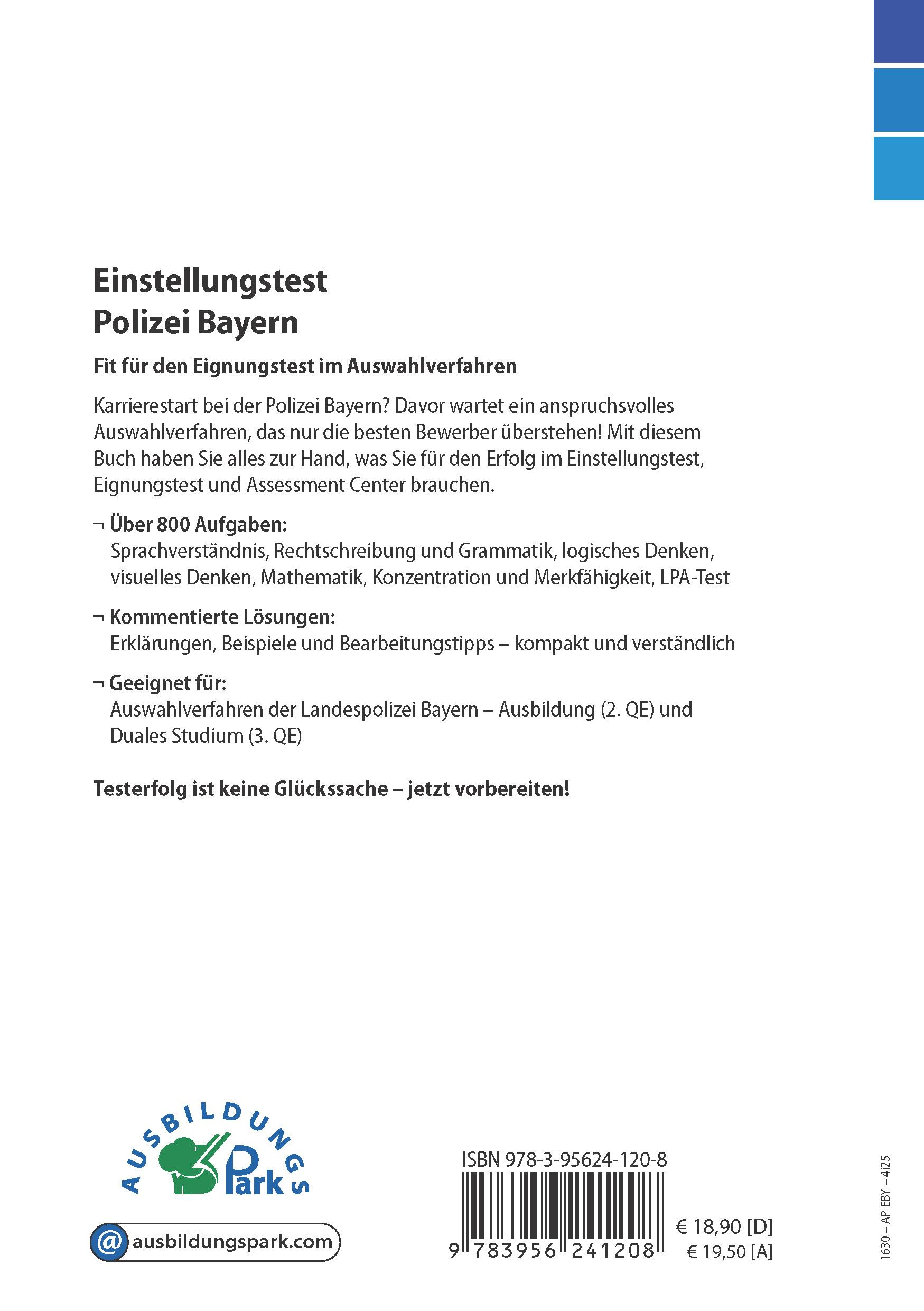 Rückseite: 9783956241208 | Einstellungstest Polizei Bayern | Kurt Guth (u. a.) | Taschenbuch