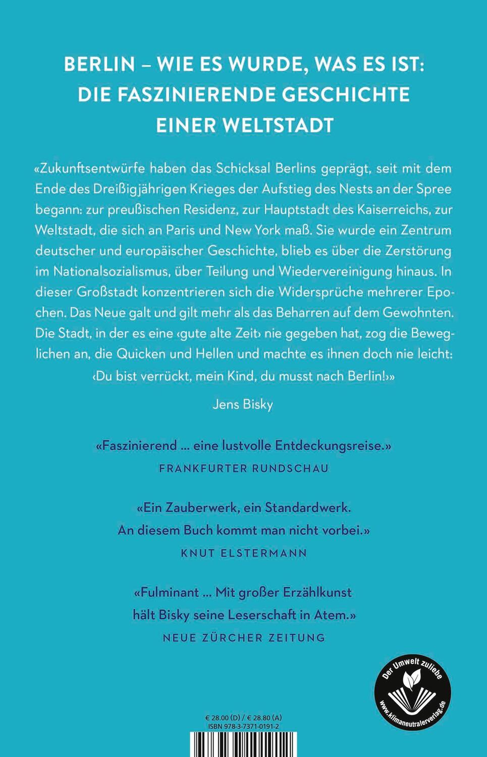 Rückseite: 9783737101912 | Berlin | Biographie einer großen Stadt Erweiterte Neuausgabe | Bisky