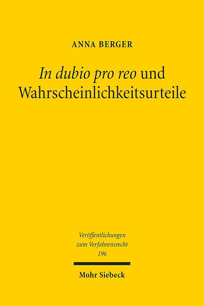 Cover: 9783161625770 | In dubio pro reo und Wahrscheinlichkeitsurteile | Anna Berger | Buch