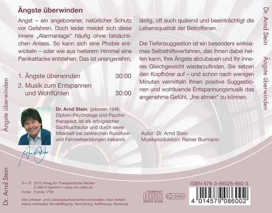 Rückseite: 9783893268603 | Ängste überwinden. Stereo-Tiefensuggestion. CD | Arnd Stein | Audio-CD