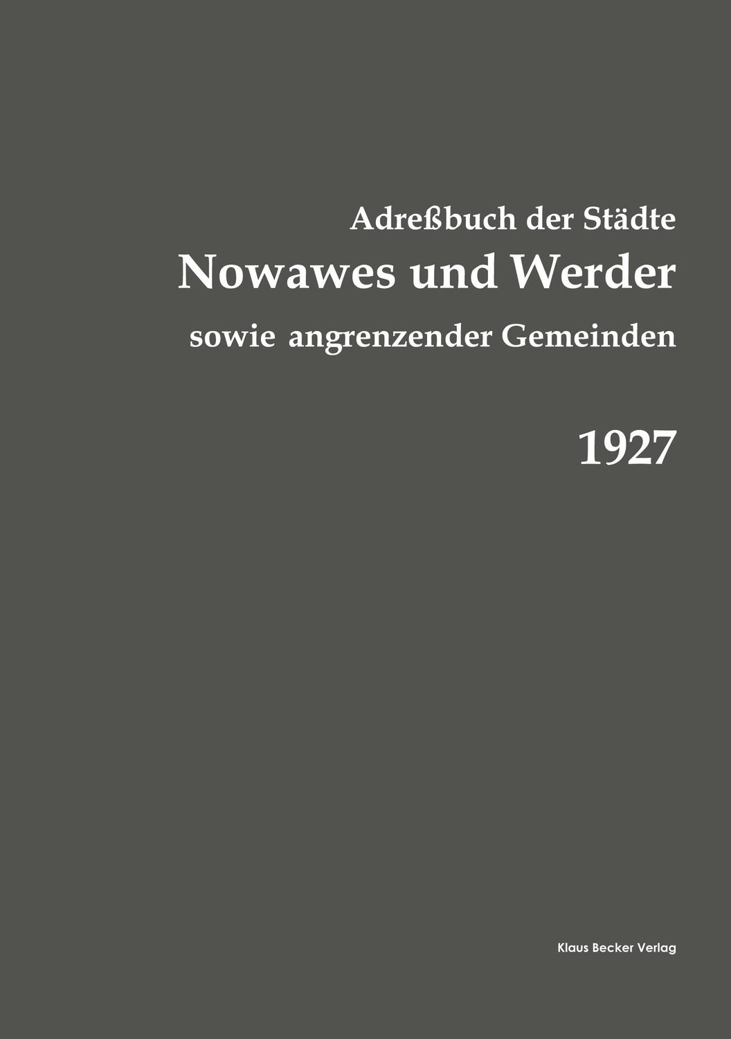 Cover: 9783883722818 | Adreßbuch Nowawes und Werder ... 1927 | Hayn' s Erben Potsdam | Buch
