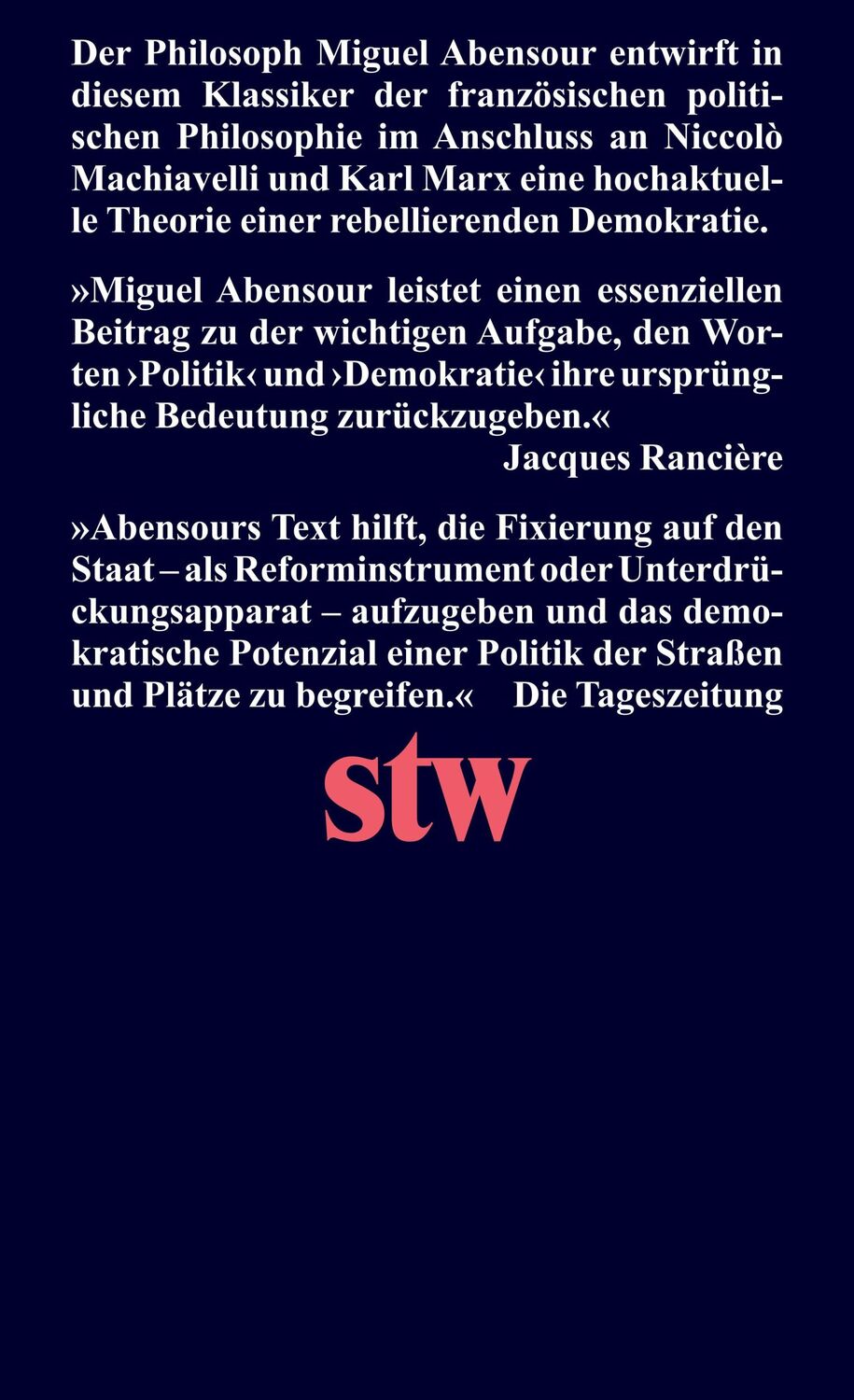 Rückseite: 9783518300473 | Demokratie gegen den Staat | Marx und das machiavellische Moment