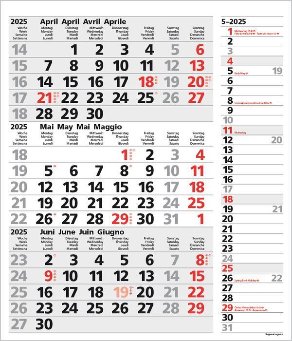 Bild: 9783731877554 | 3-Monats-Planer Combi Grau 2025 | Verlag Korsch | Kalender | 12 S.