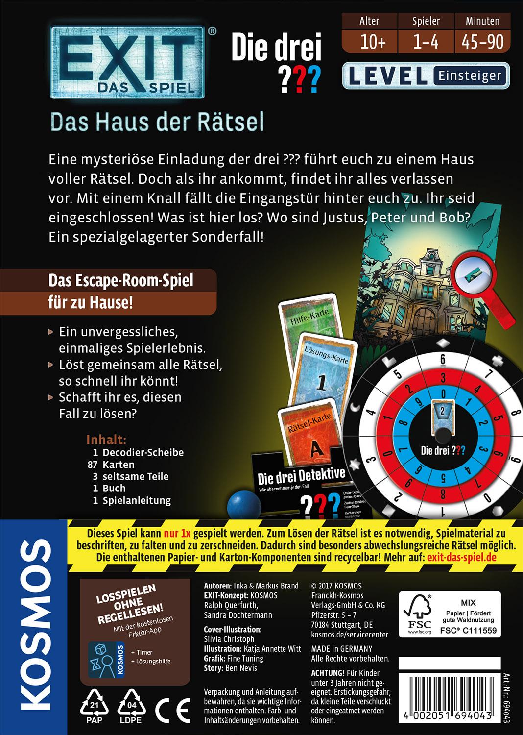 Rückseite: 4002051694043 | EXIT - Das Haus der Rätsel | Das Spiel für 1 - 4 Spieler | Spiel