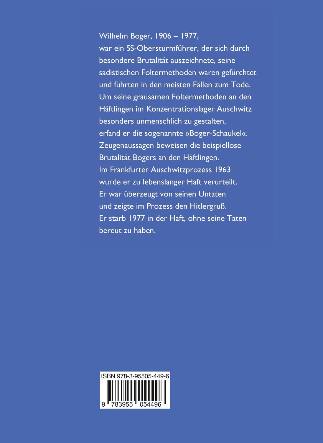Rückseite: 9783955054496 | Wilhelm Boger | Die 'Bestie von Auschwitz'. Eine Beweisführung. | Buch