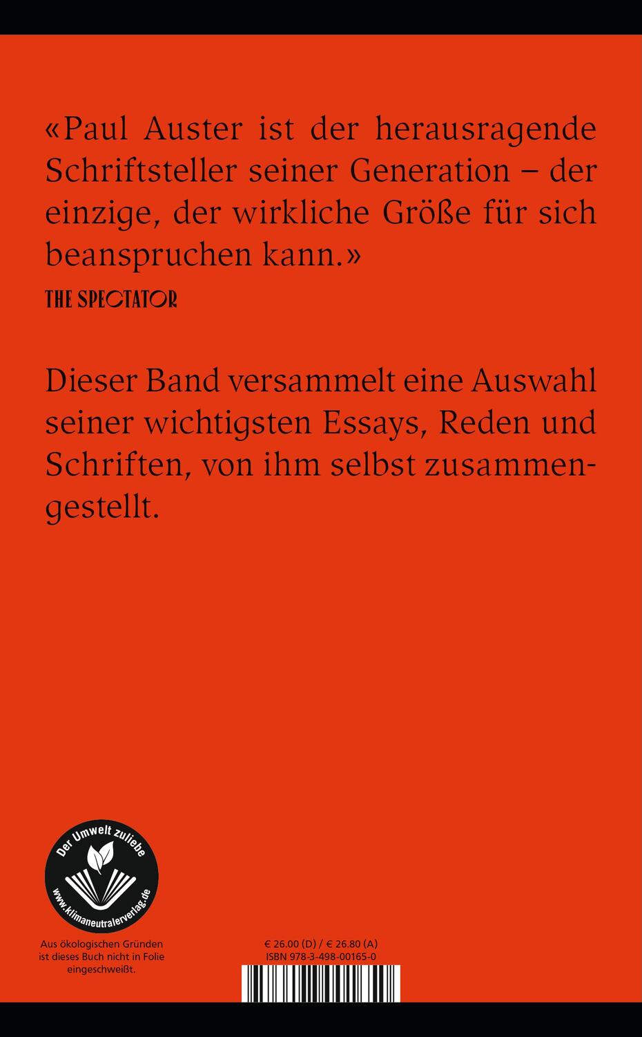 Rückseite: 9783498001650 | Mit Fremden sprechen | Paul Auster | Buch | Deutsch | 2020 | Rowohlt