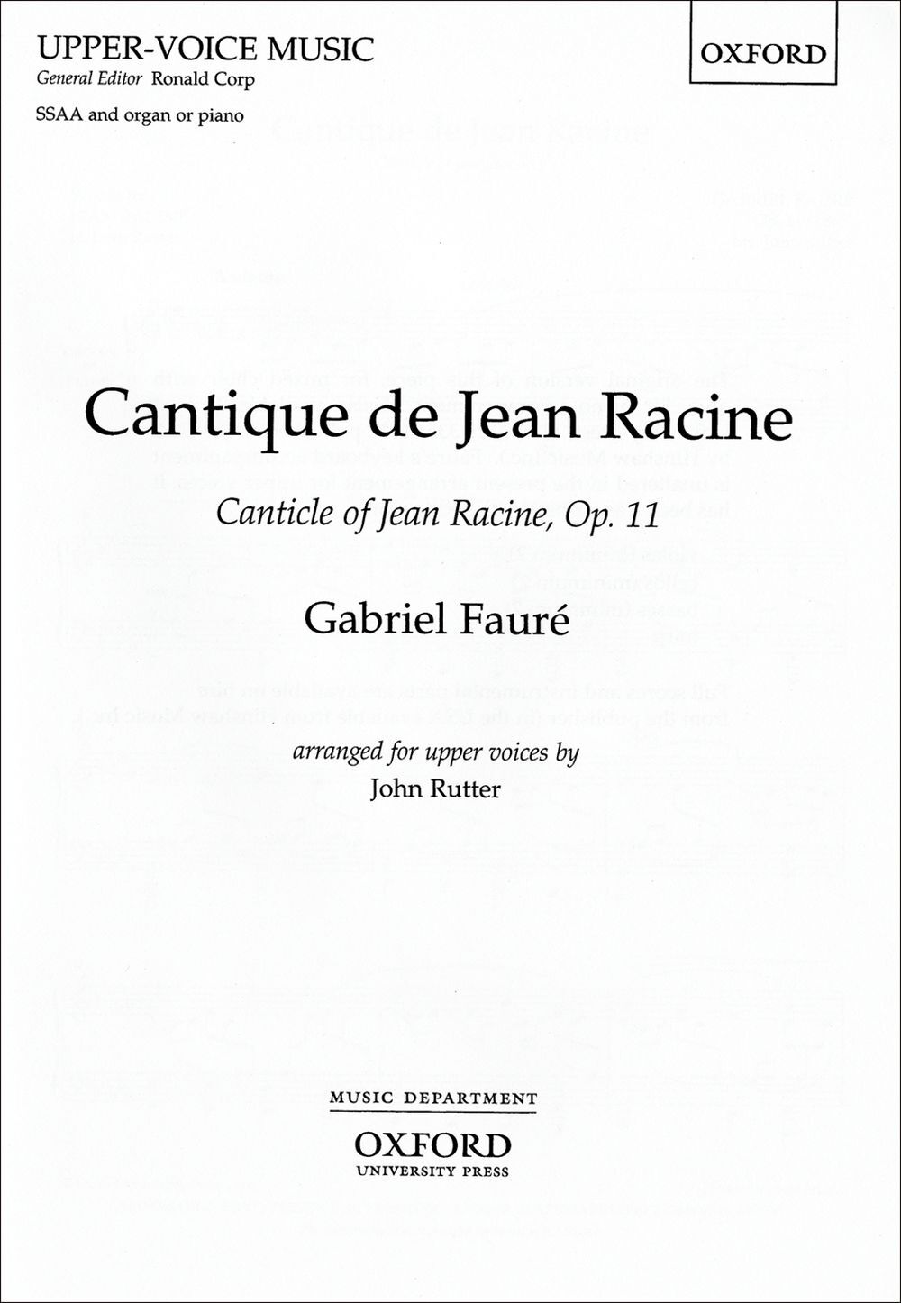 Cover: 9780193426115 | Cantique De Jean Racine Op.11 | Gabriel Urbain Fauré | Noten | 1994