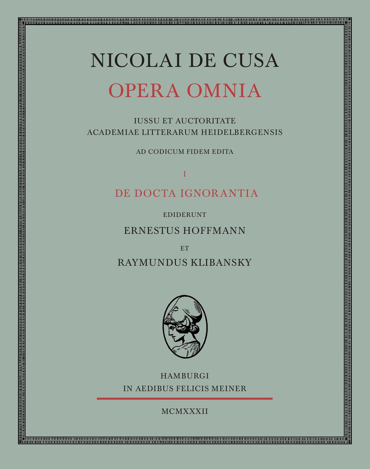 Cover: 9783787325320 | Nicolai de Cusa Opera omnia / Nicolai de Cusa Opera omnia. Volumen I.