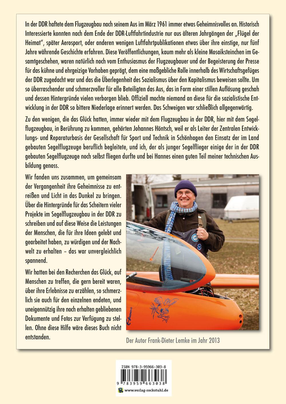 Rückseite: 9783959663038 | Segelflugzeugbau in der DDR | Frank-Dieter Lemke | Buch | 218 S.