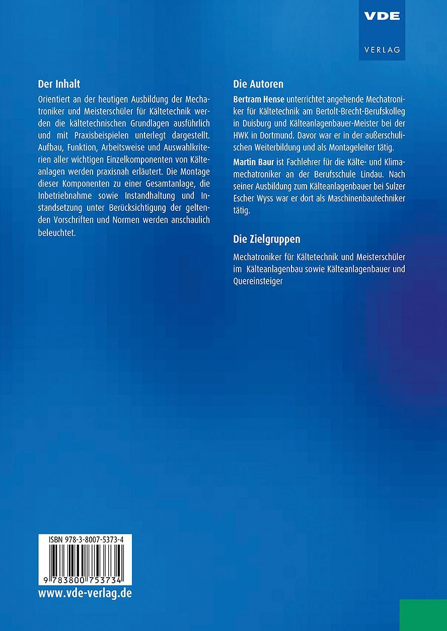 Rückseite: 9783800753734 | Mechatronik für Kältetechnik | Bertram Hense (u. a.) | Taschenbuch