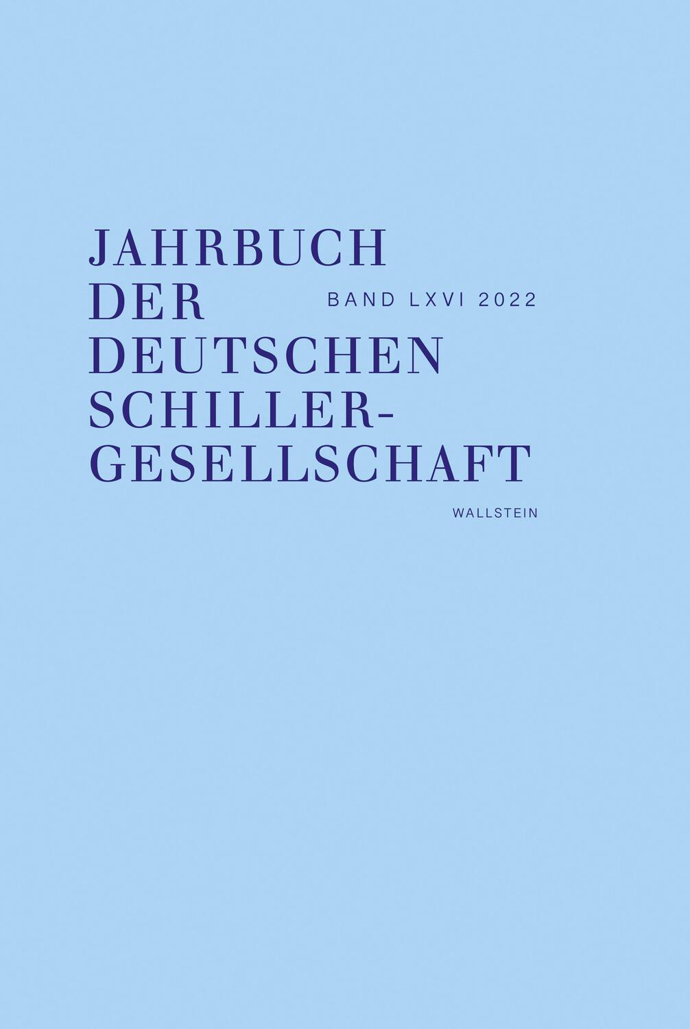 Cover: 9783835352759 | Jahrbuch der Deutschen Schillergesellschaft 66/2022 | Honold (u. a.)