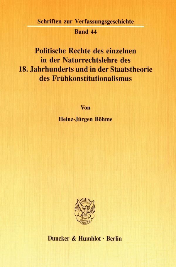 Cover: 9783428076178 | Politische Rechte des einzelnen in der Naturrechtslehre des 18....