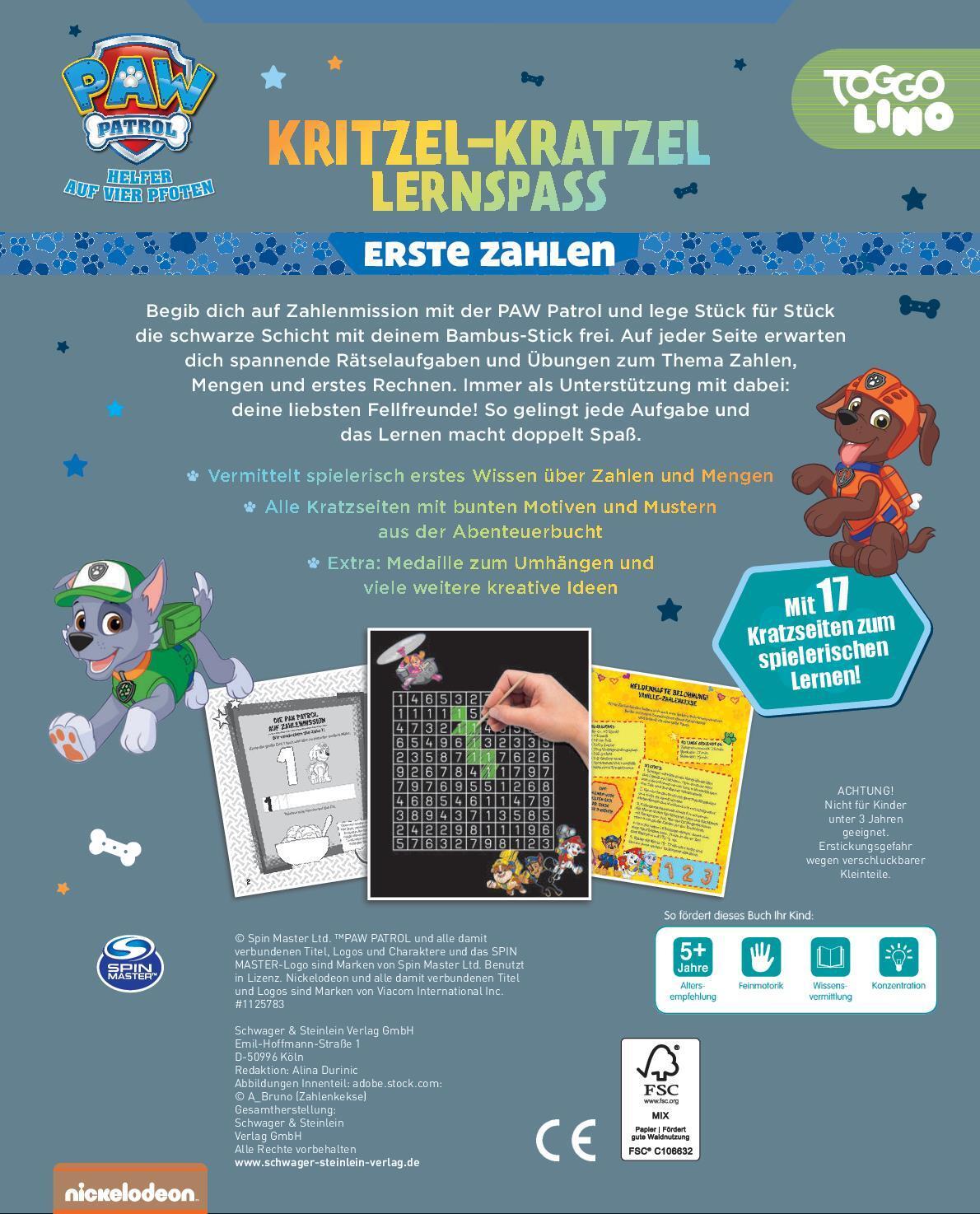 Rückseite: 9783849941949 | PAW Patrol Kritzel-Kratzel-Lernspaß: Erste Zahlen | Taschenbuch | 2022