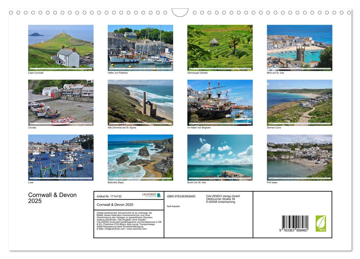 Bild: 9783383908460 | Cornwall &amp; Devon 2025 (Wandkalender 2025 DIN A3 quer), CALVENDO...