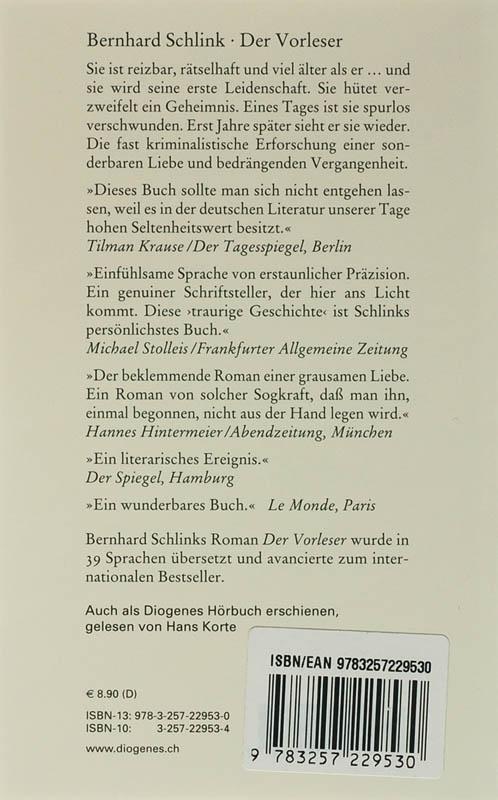 Rückseite: 9783257229530 | Der Vorleser | Bernhard Schlink | Taschenbuch | Diogenes Taschenbücher
