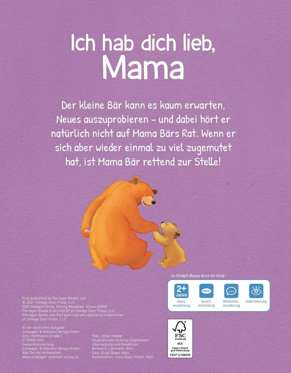 Rückseite: 9783849942571 | Ich hab dich lieb, Mama Ab 2 Jahren | Jillian Harker | Buch | 32 S.