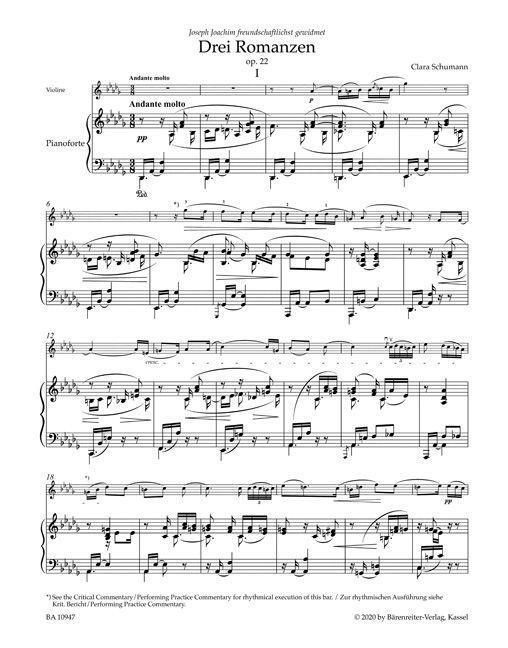 Bild: 9790006569960 | Drei Romanzen für Violine und Klavier op. 22 | Clara Schumann | 2021