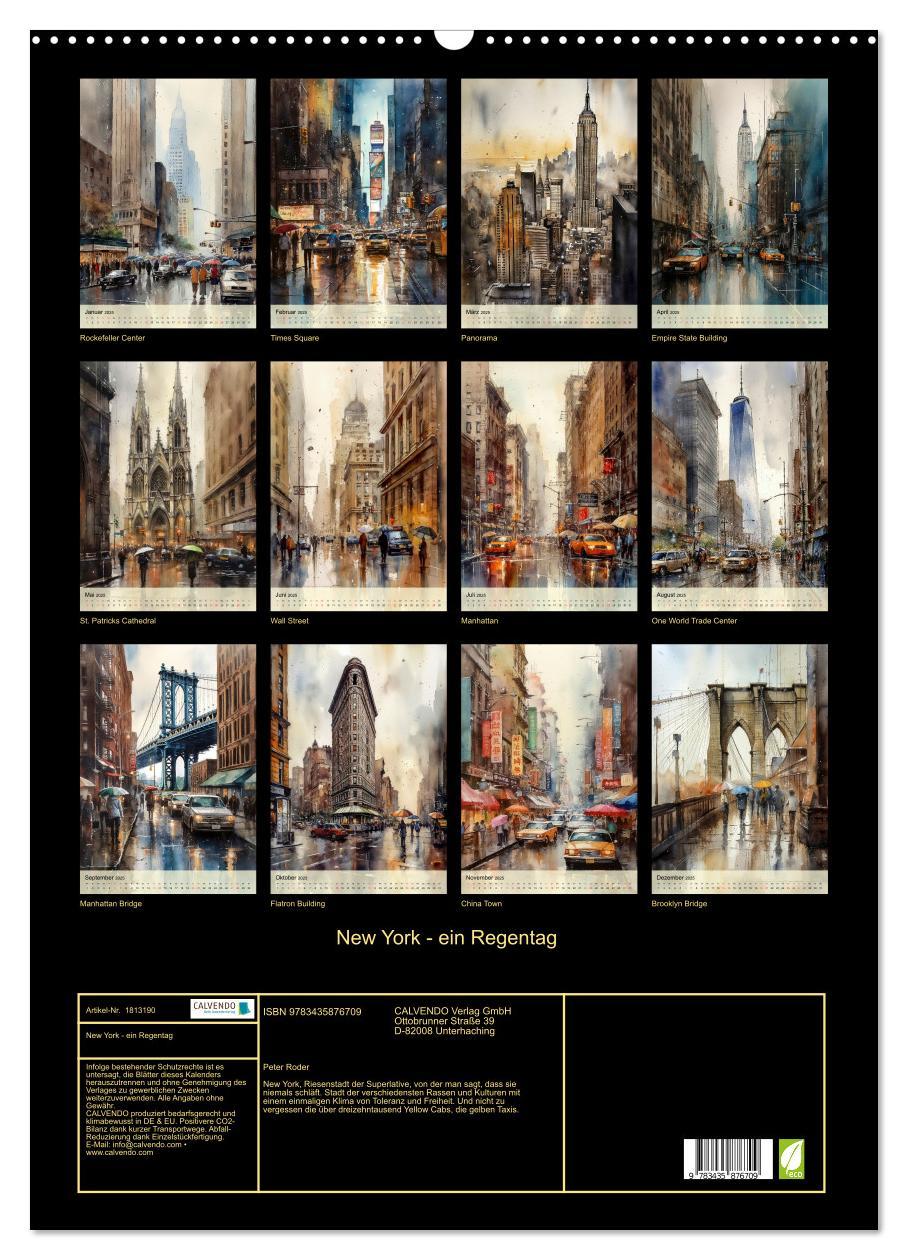 Bild: 9783435876709 | New York - ein Regentag (Wandkalender 2025 DIN A2 hoch), CALVENDO...