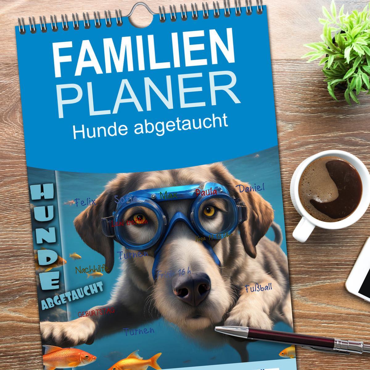 Bild: 9783457090909 | Familienplaner 2025 - Hunde abgetaucht mit 5 Spalten (Wandkalender,...