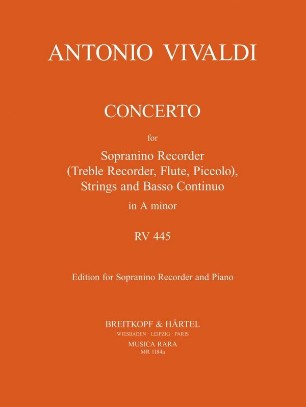 Cover: 9790004488522 | Concerto In A Minor RV 445 | Antonio Vivaldi | Musica Rara (Breitkopf)