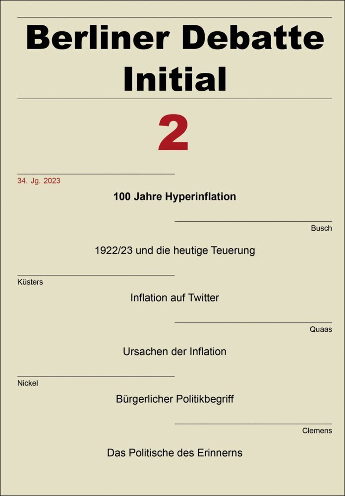 Cover: 9783515135436 | Berliner Debatte Initial 34 (2023) 2 | 100 Jahre Hyperinflation | 2023