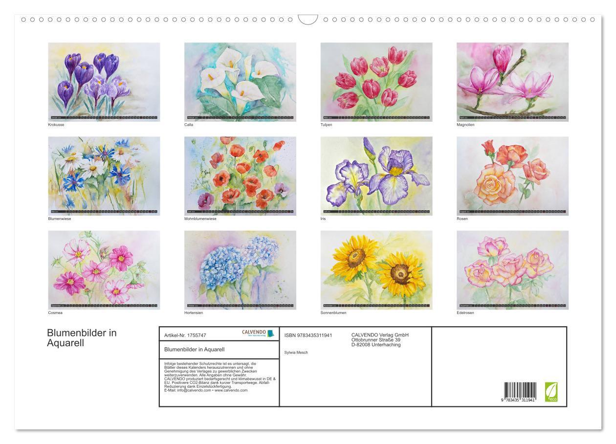 Bild: 9783435311941 | Blumenbilder in Aquarell (Wandkalender 2025 DIN A2 quer), CALVENDO...