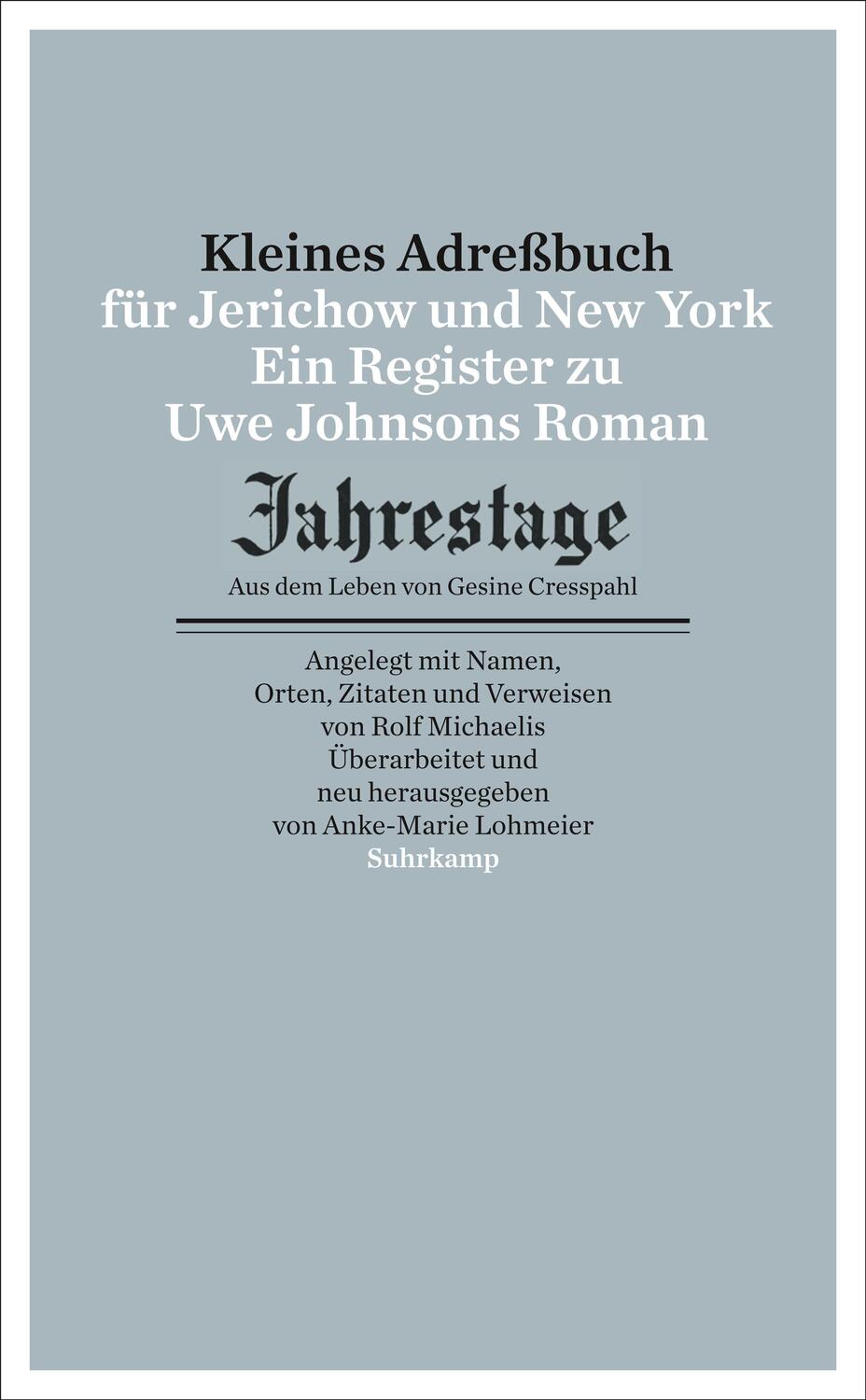 Cover: 9783518464984 | Kleines Adressbuch für Jerichow und New York | Rolf Michaelis (u. a.)