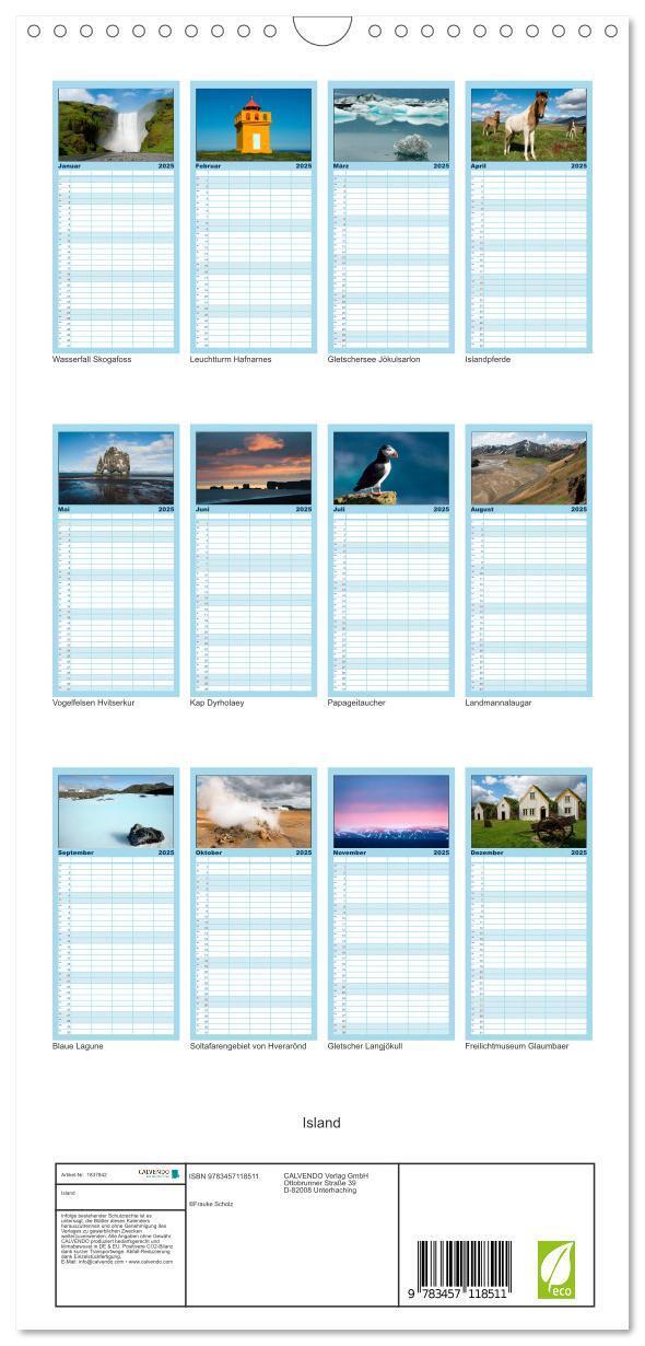 Bild: 9783457118511 | Familienplaner 2025 - Island mit 5 Spalten (Wandkalender, 21 x 45...