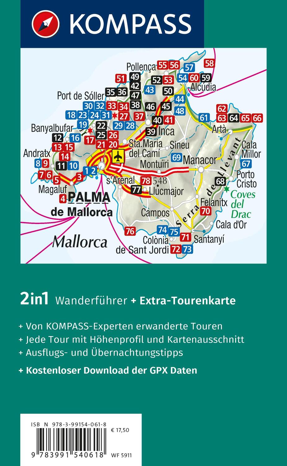 Rückseite: 9783991540618 | KOMPASS Wanderführer Mallorca, 78 Touren | Wolfgang Heitzmann | Buch