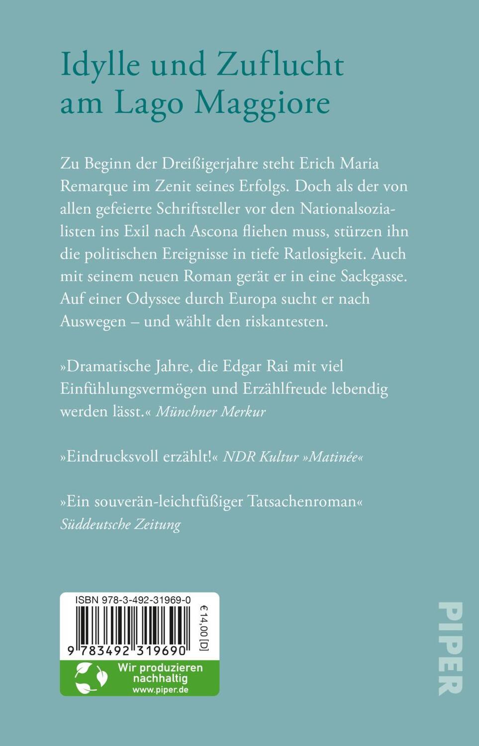 Rückseite: 9783492319690 | Ascona | Roman Über das Leben von Erich Maria Remarque | Edgar Rai