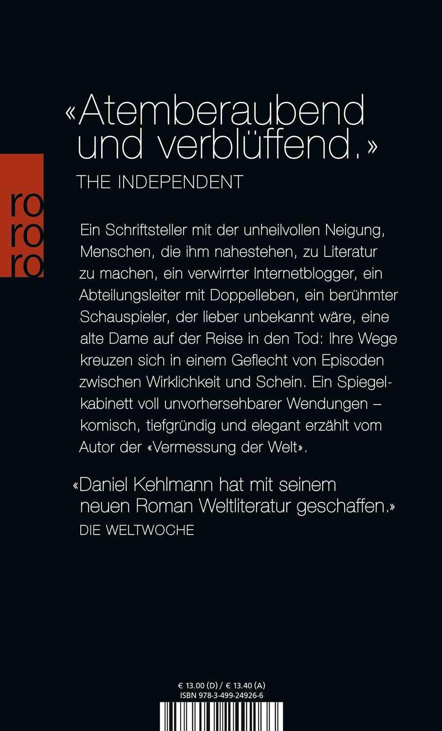 Rückseite: 9783499249266 | Ruhm | Ein Roman in neun Geschichten | Daniel Kehlmann | Taschenbuch