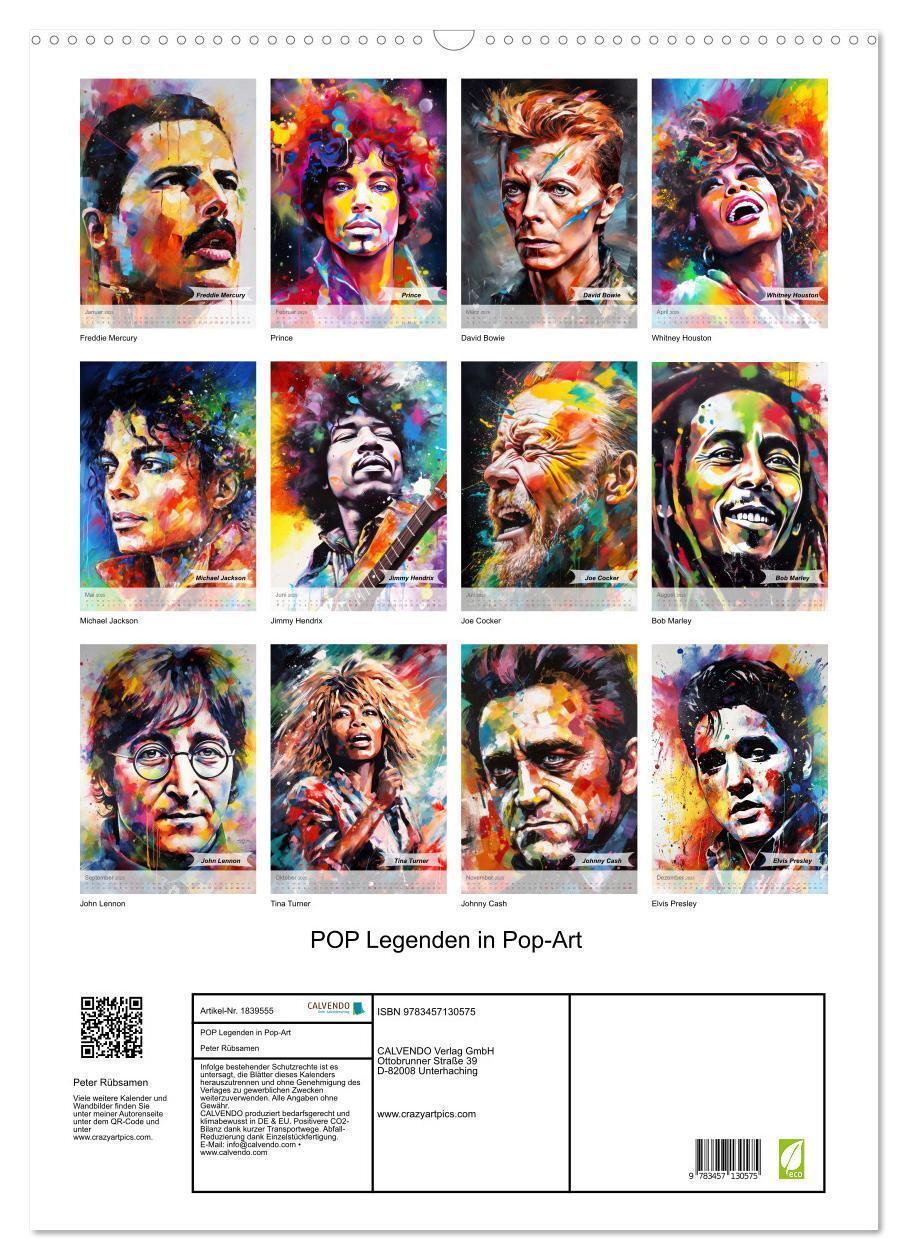 Bild: 9783457130575 | POP Legenden in Pop-Art (Wandkalender 2025 DIN A2 hoch), CALVENDO...