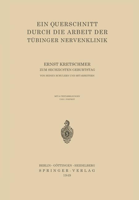 Cover: 9783540014096 | Ein Querschnitt Durch die Arbeit der Tübinger Nervenklinik | Buch
