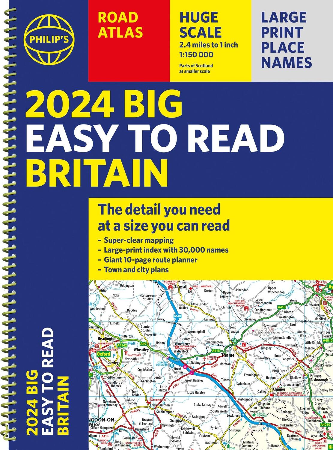 Cover: 9781849076265 | 2024 Philip's Big Easy to Read Britain Road Atlas | (Spiral A3) | Maps