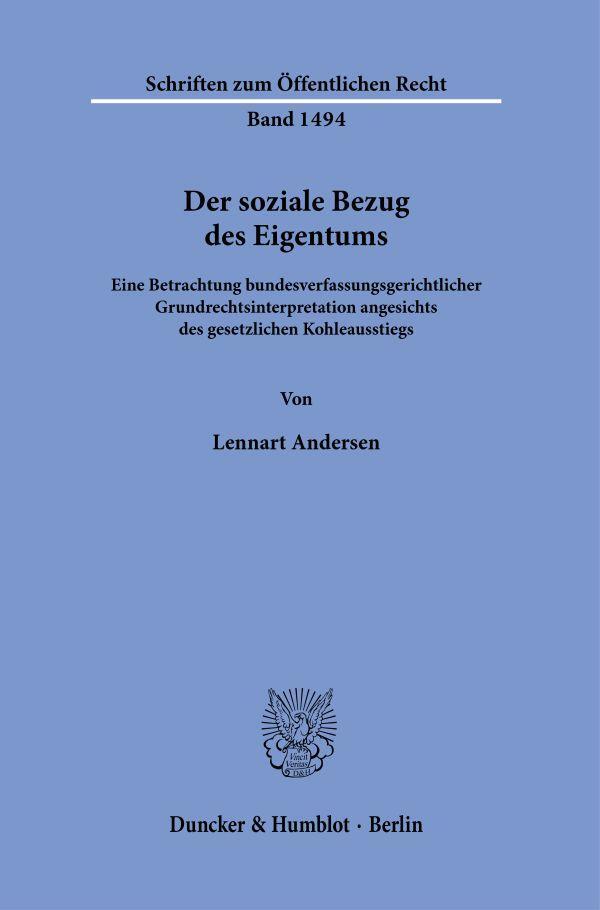 Cover: 9783428186983 | Der soziale Bezug des Eigentums. | Lennart Andersen | Taschenbuch