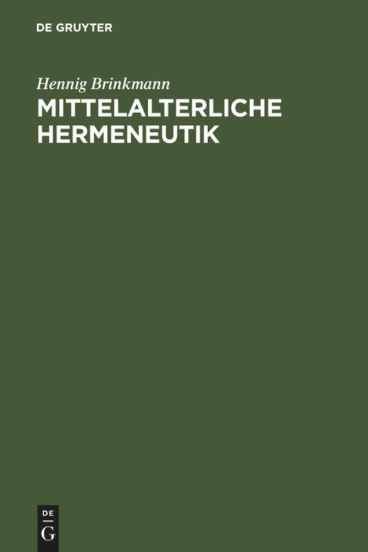 Cover: 9783484103658 | Mittelalterliche Hermeneutik | Hennig Brinkmann | Buch | XV | Deutsch