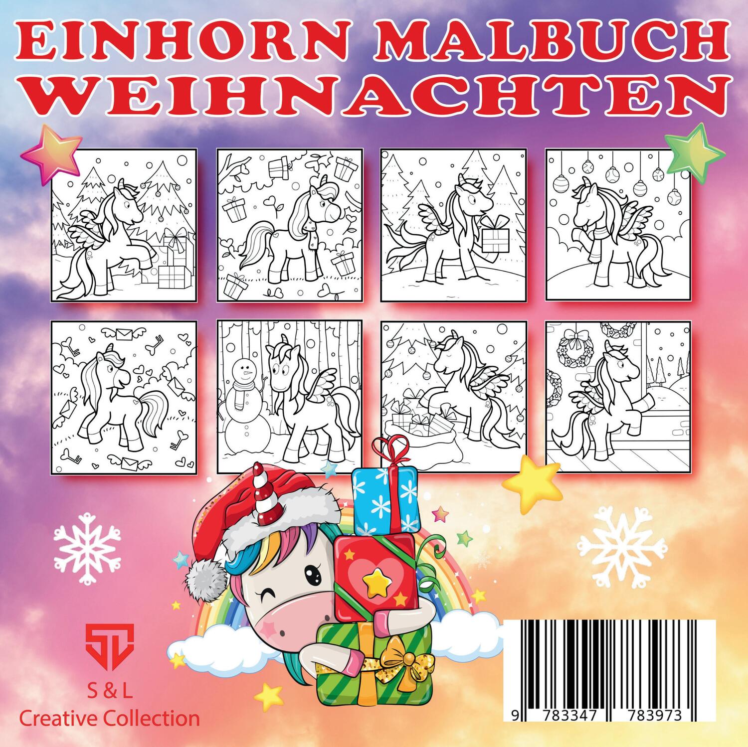 Rückseite: 9783347783973 | Einhorn Malbuch Weihnachten mit 55 Motiven | S&amp;L Inspirations Lounge