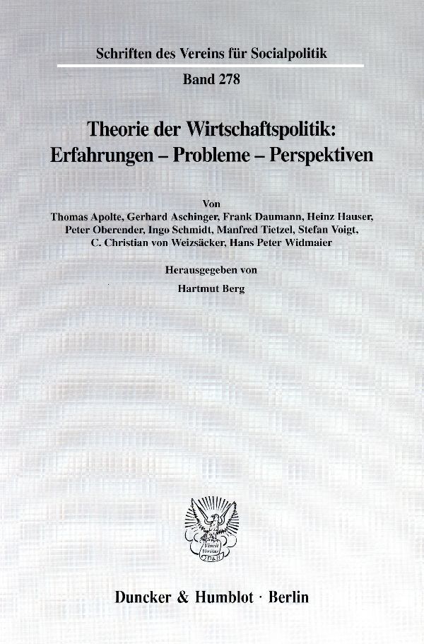Cover: 9783428104369 | Theorie der Wirtschaftspolitik | Taschenbuch | 210 S. | Deutsch | 2001